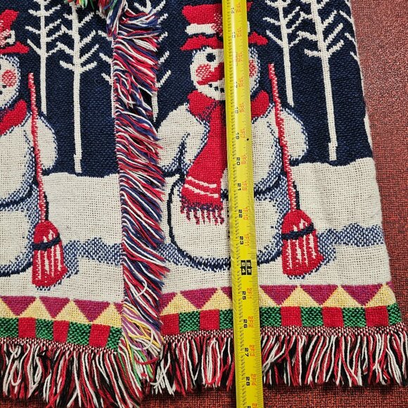 Vtg Tapestry Christmas Snowman Sweater Vest L Fringe Artsy Teacher Holiday - Picture 6 of 6